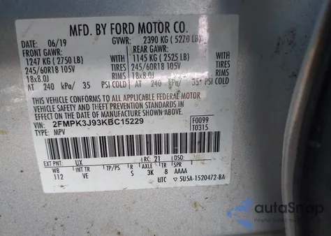 2019 Ford Edge Sel from USA, damaged, VIN 2FMPK3J93KBC15229